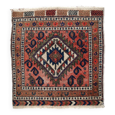 Tapis ancien fait main Kurde Bagface en laine rouge pâle (55cm x 59cm)