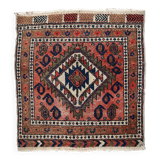 Tapis ancien fait main Kurde Bagface en laine rouge pâle (55cm x 59cm)