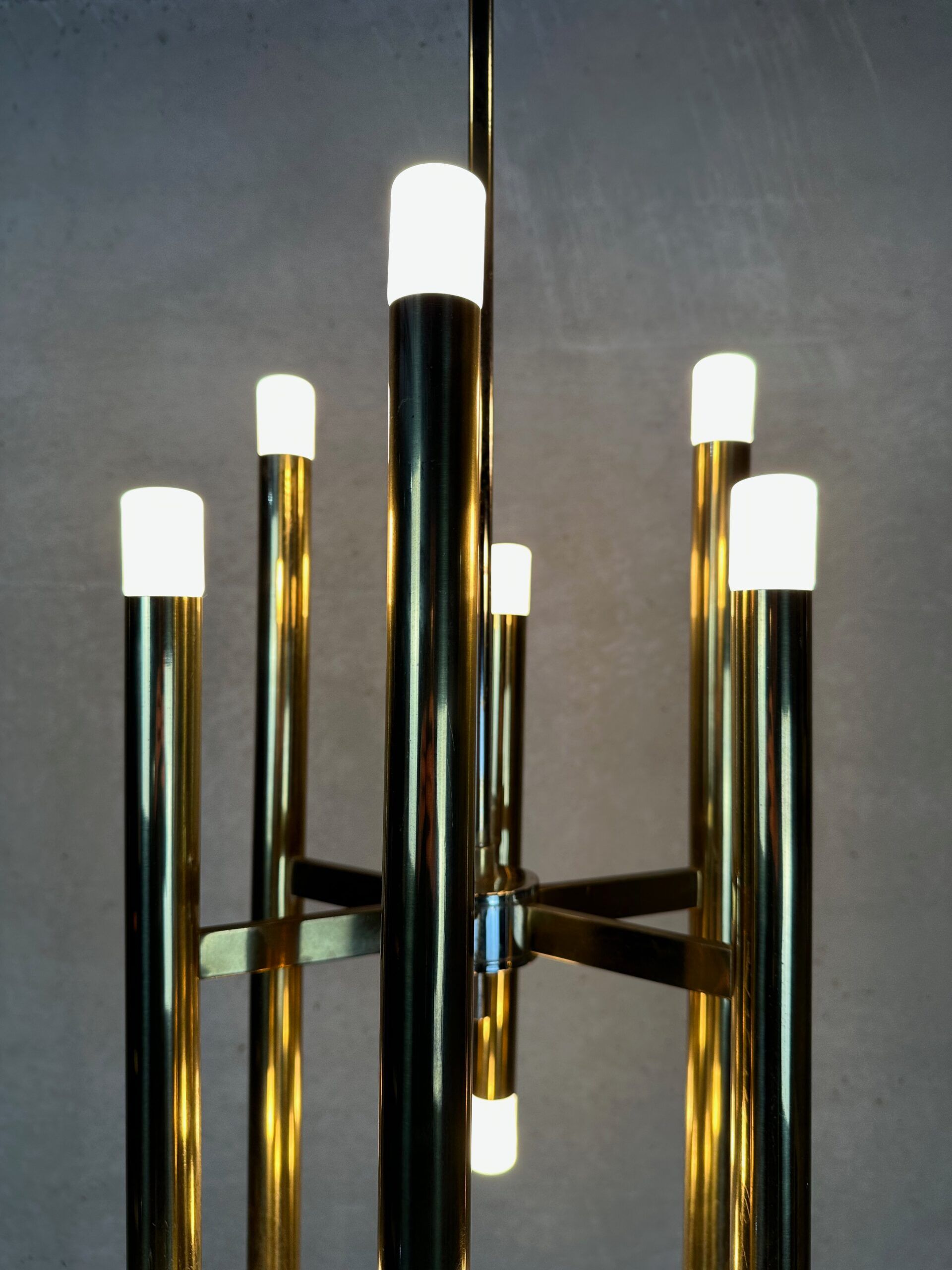 Vintage brass tubular Boulanger pendant lamp