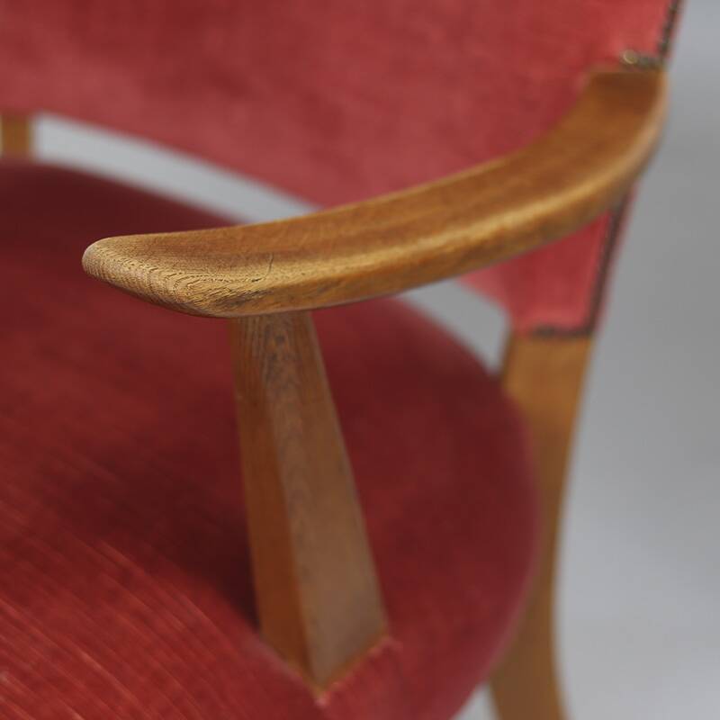 Set of Two Vintage Armchairs with Oak Frames