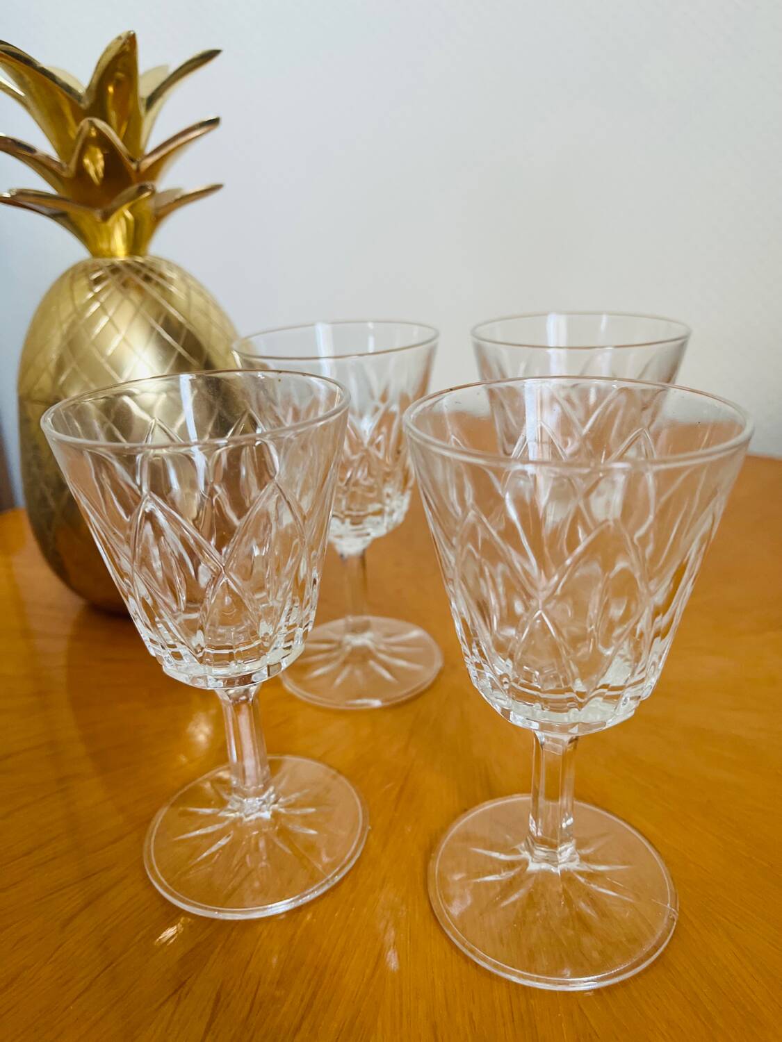 Lot de 4 verres Arlequin en verre de cristal de Reims 1950