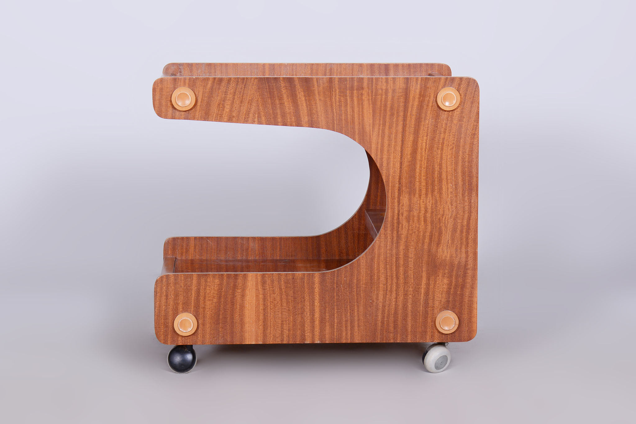 Restored midcentury mahogany trolley, revived polish, czechia, 1960s