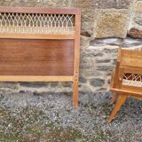 60s rattan bed and bedside set