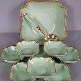 Antique Limoges green & gold porcelain dessert / cream service C593