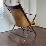 Vintage Faux bamboo, leather campaign folding chair by Maison Jansen, 1950s