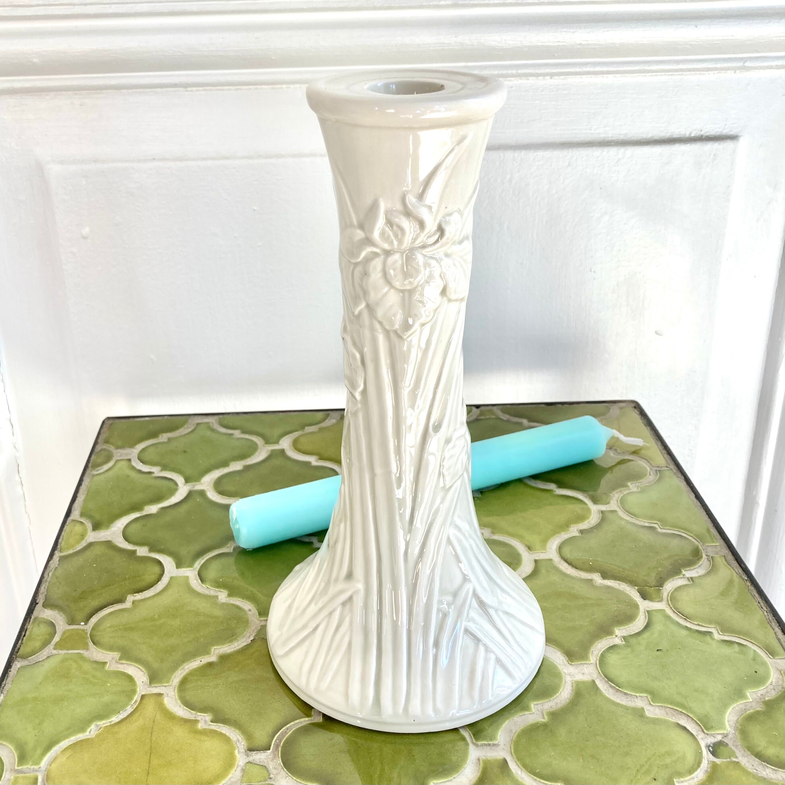 Ceramic candle holder iris flower