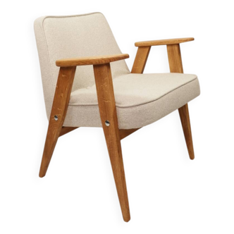 Vintage armchair beige and oak wood modern design 366