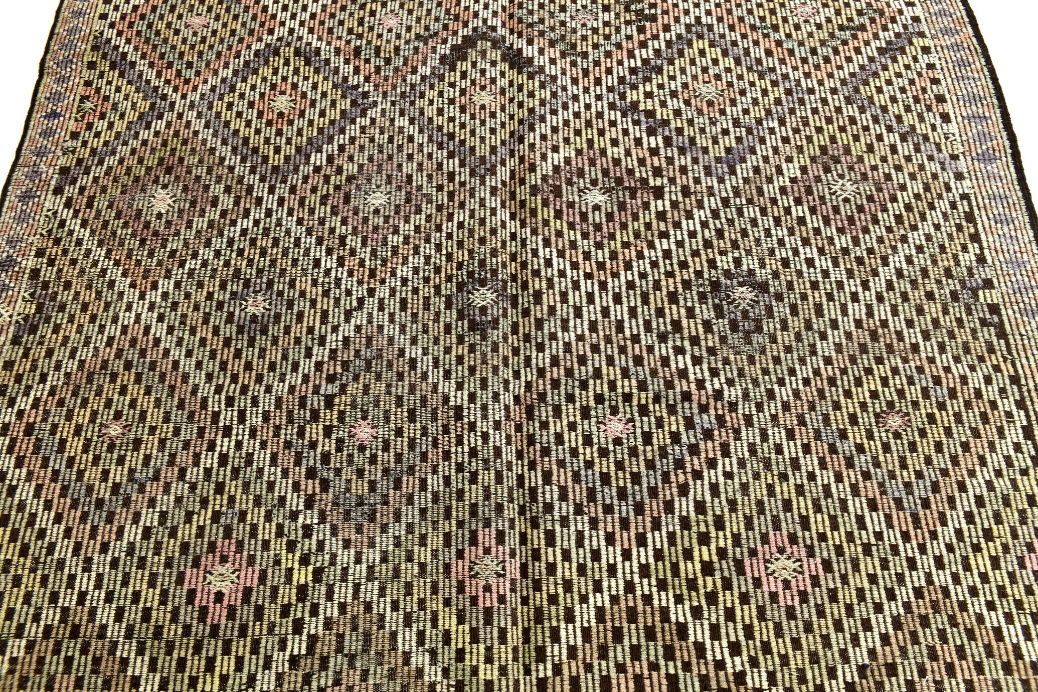 6x9 Yellow Brown Vintage Kilim Rug 199x264Cm