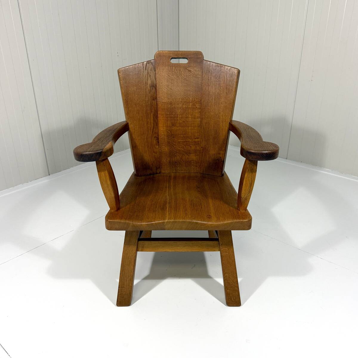 Rustic brutalist arm chair solid oak 1960’s