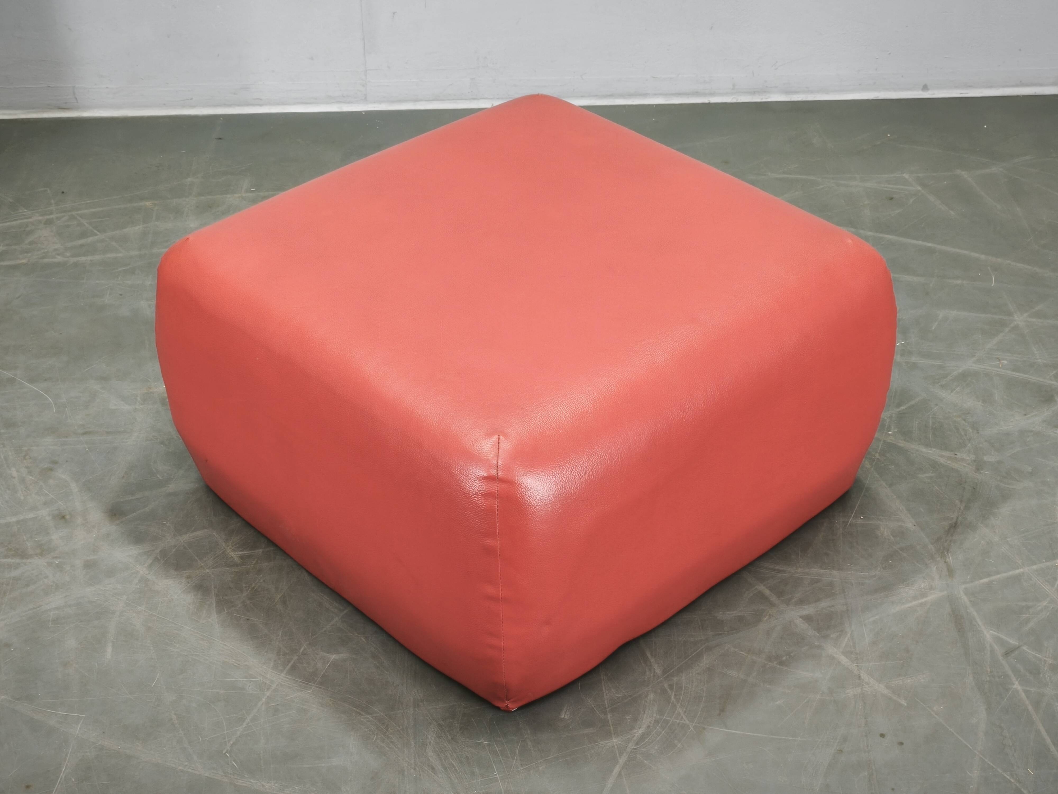 1980s Italian Postmodern Red Faux Leather Pouf Ottoman