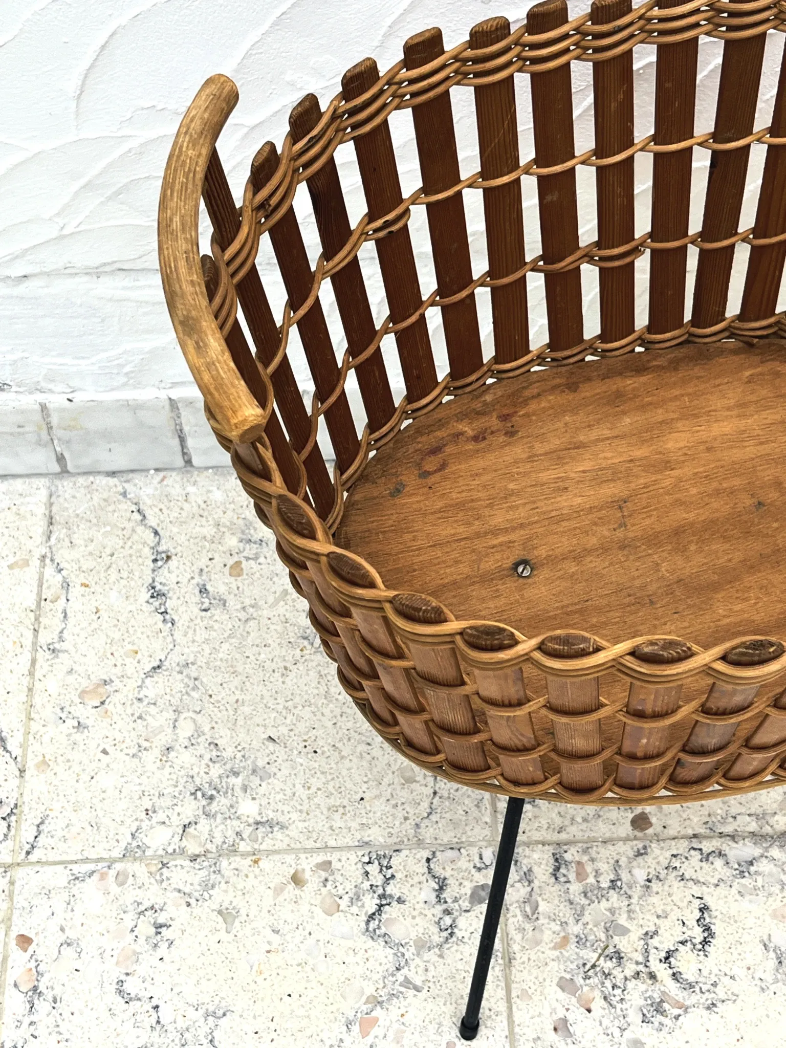 Vintage bamboo and wicker planter basket