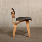 Charles & Ray Eames DCW Ash dining chair with Dark Brown Leather seat for Vitra