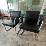 Set of 2 Jason Lite armchairs in black leather Walter Knoll