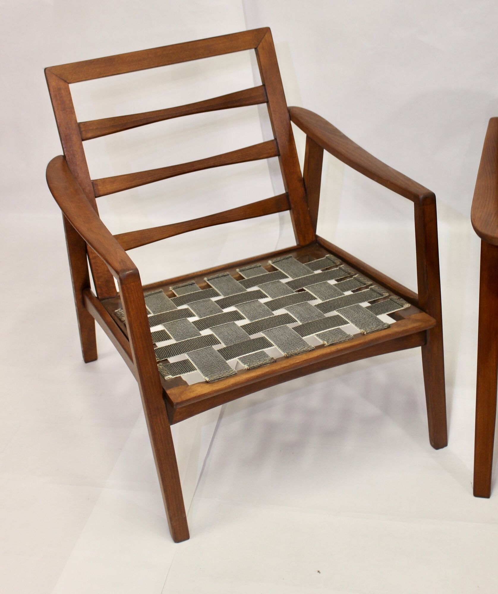 Pair of Scandinavian style armchairs, red velvet fir fabric 60s