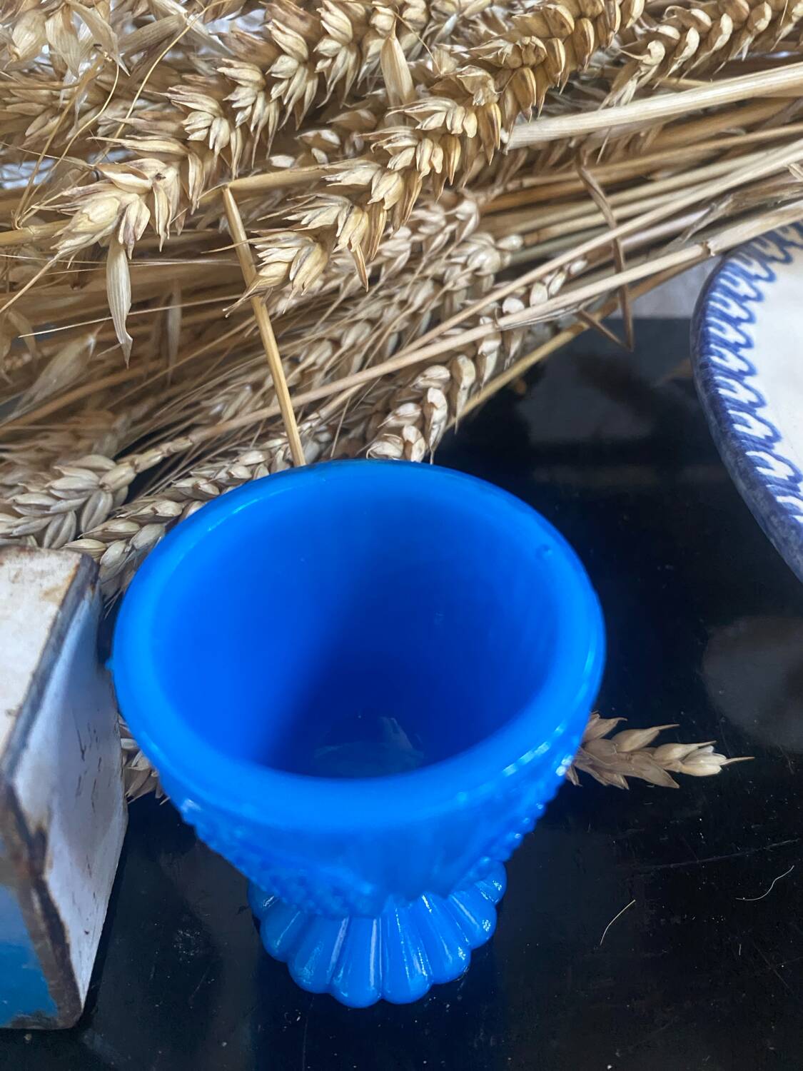 Antique blue opaline egg cup