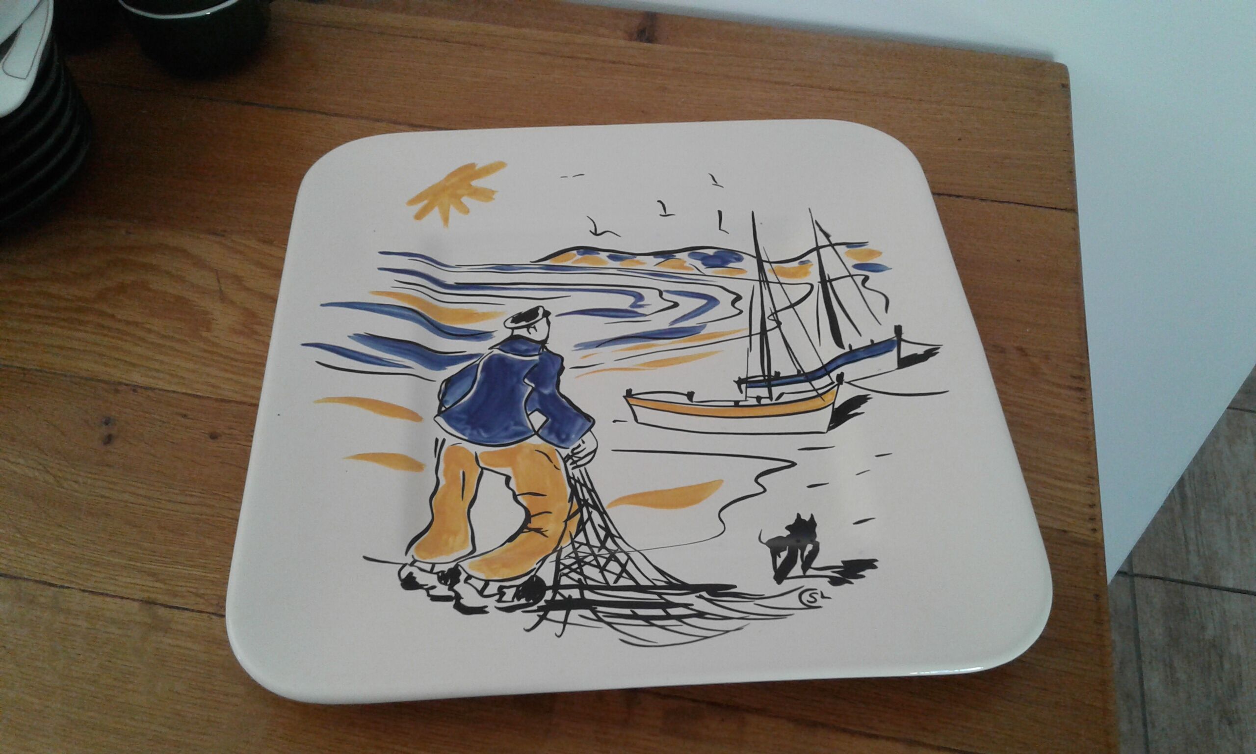 Plat carré bleu salé par Sanseau.vintage