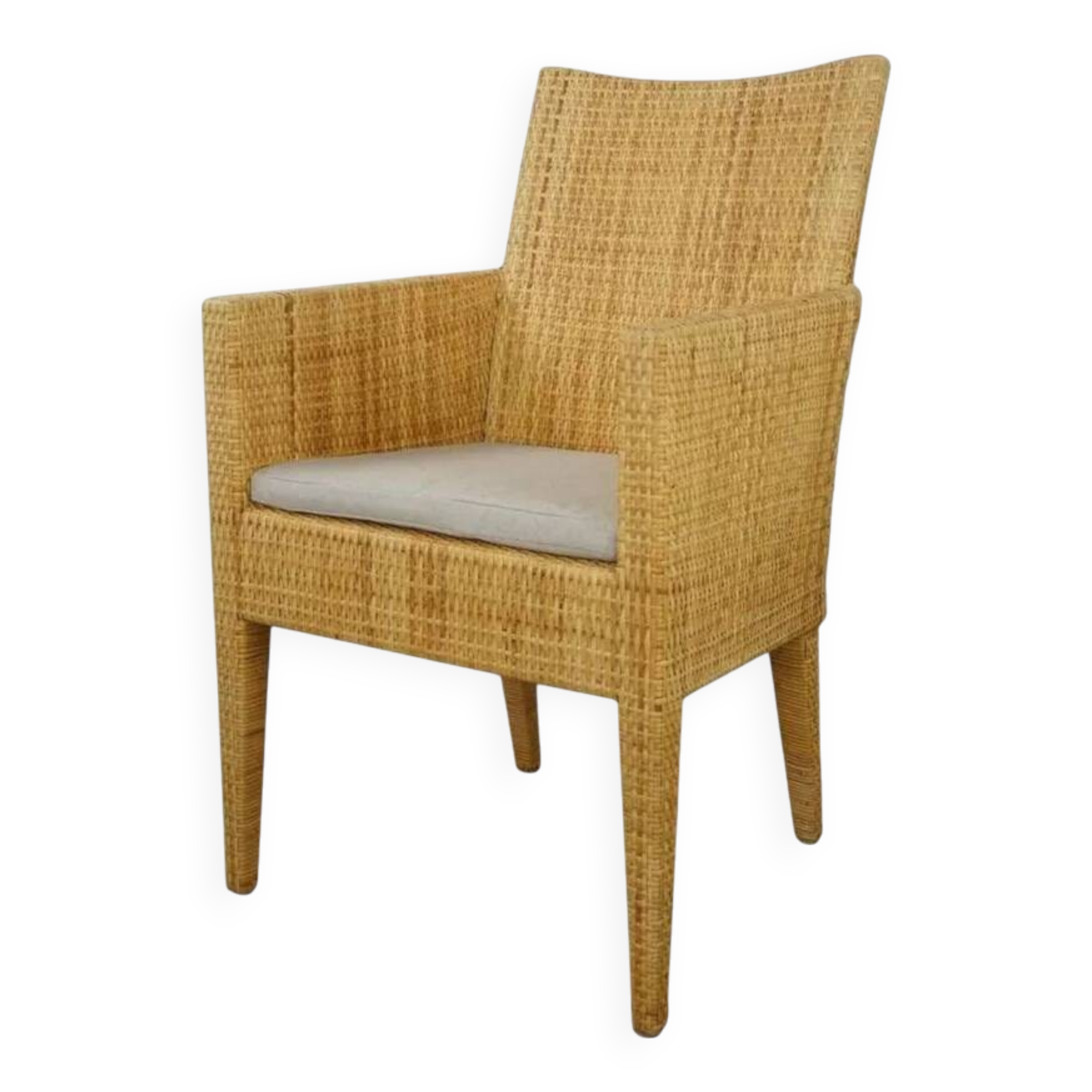 Bridge-style armchair in wood and woven rattan