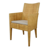 Bridge-style armchair in wood and woven rattan
