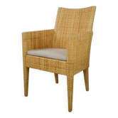 Bridge-style armchair in wood and woven rattan