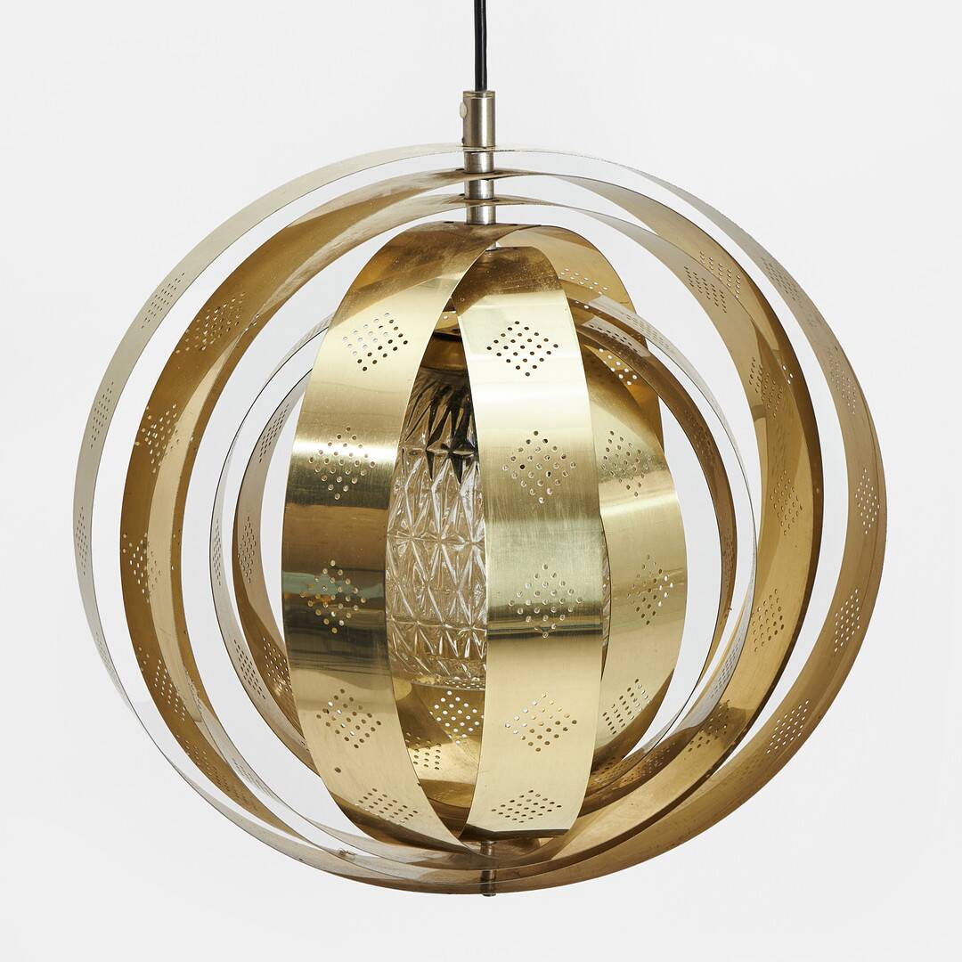'Moon' pendant lamp, in brass and glass strips, 1970s