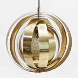 'Moon' pendant lamp, in brass and glass strips, 1970s