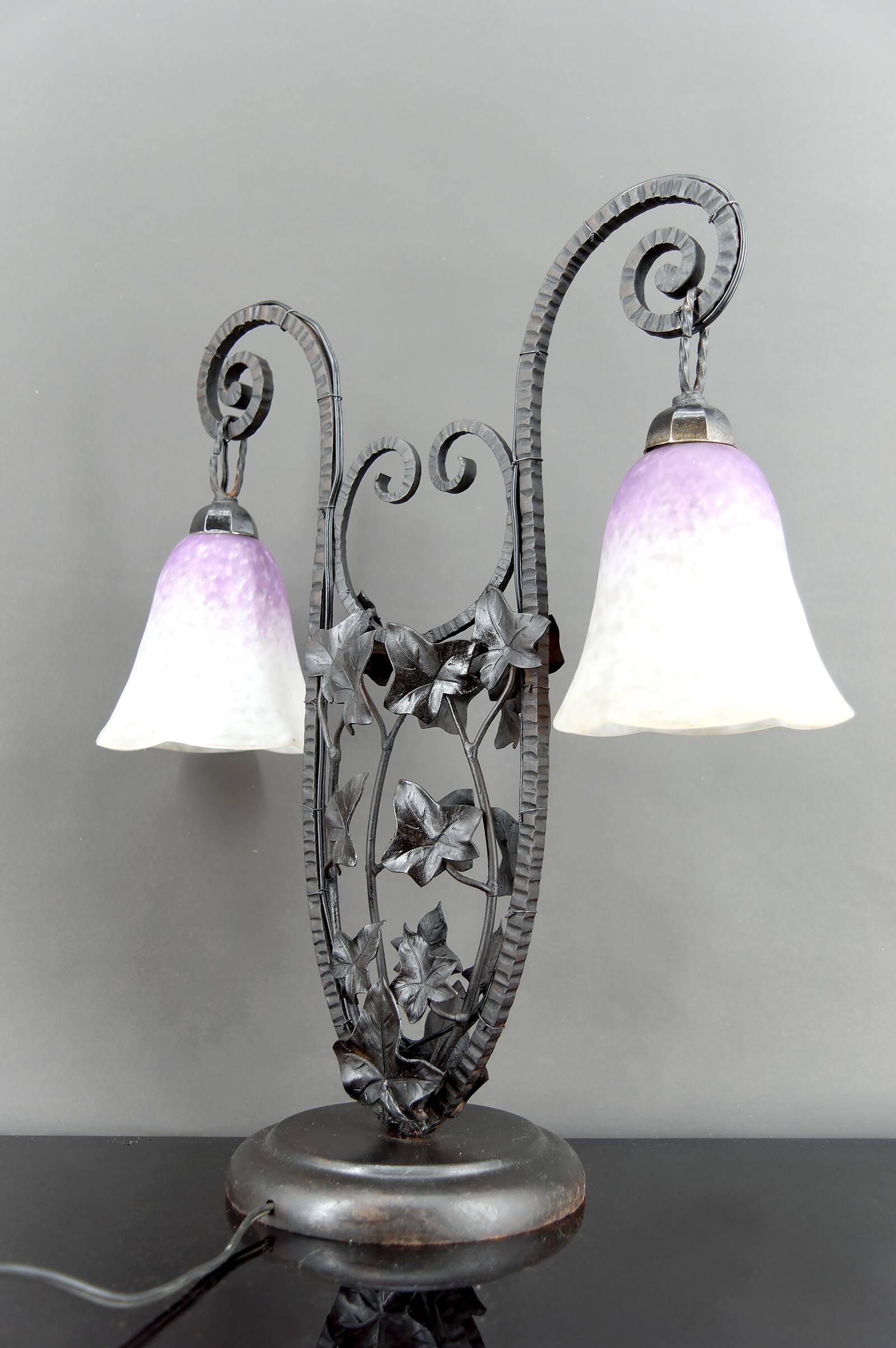 Important Wrought Iron Double-Headed Lamp by Schneider, Art Deco, c. 1920