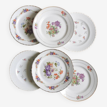 Assiettes plates vintage dépareillées "Pompadour"