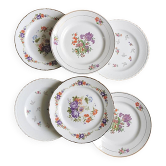 Assiettes plates vintage dépareillées "Pompadour"