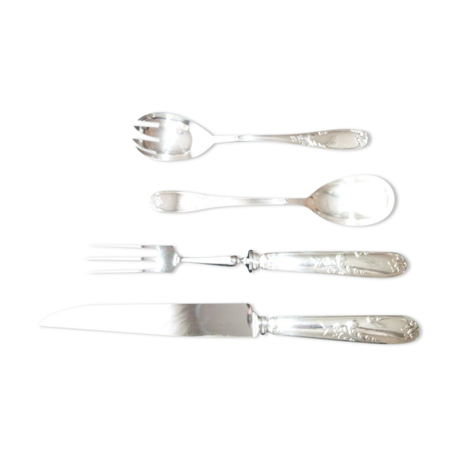 Cutting set and silver metal salad cutlery