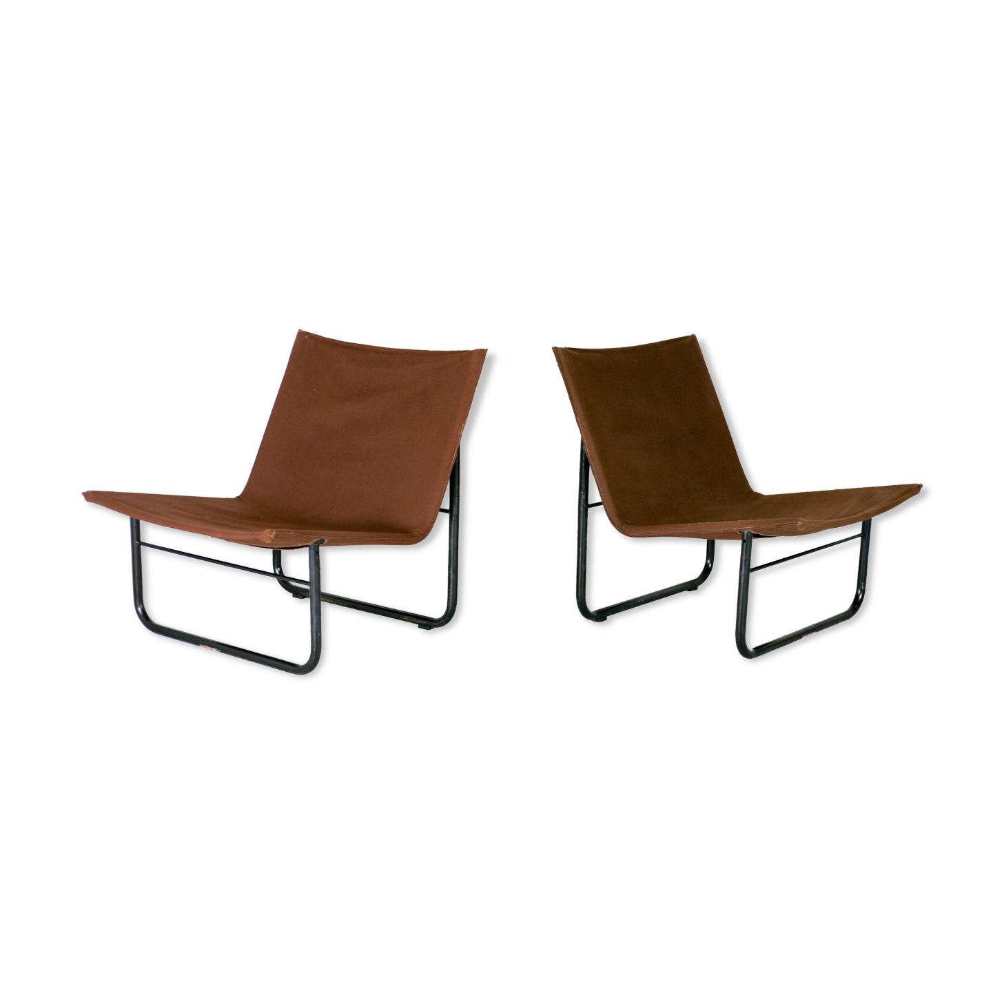 Pair of KEBE drivers, Denmark, circa 1975. Steel and "chocolate" canvas