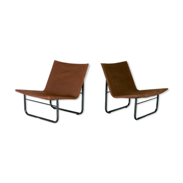 Pair of KEBE drivers, Denmark, circa 1975. Steel and "chocolate" canvas