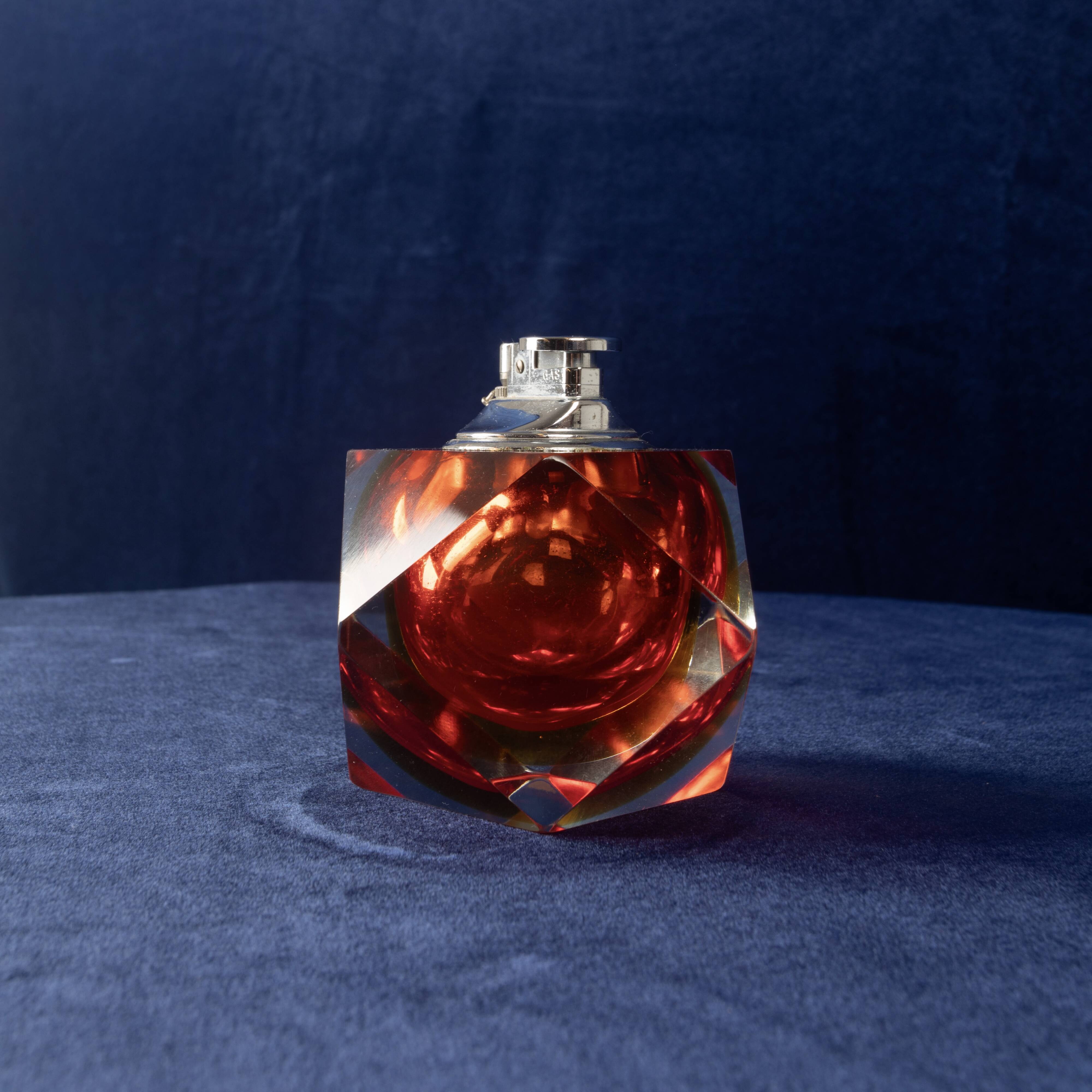 Faceted Murano Sommerso Glass Table Lighter by Alessandro Mandruzzato Italy 1970