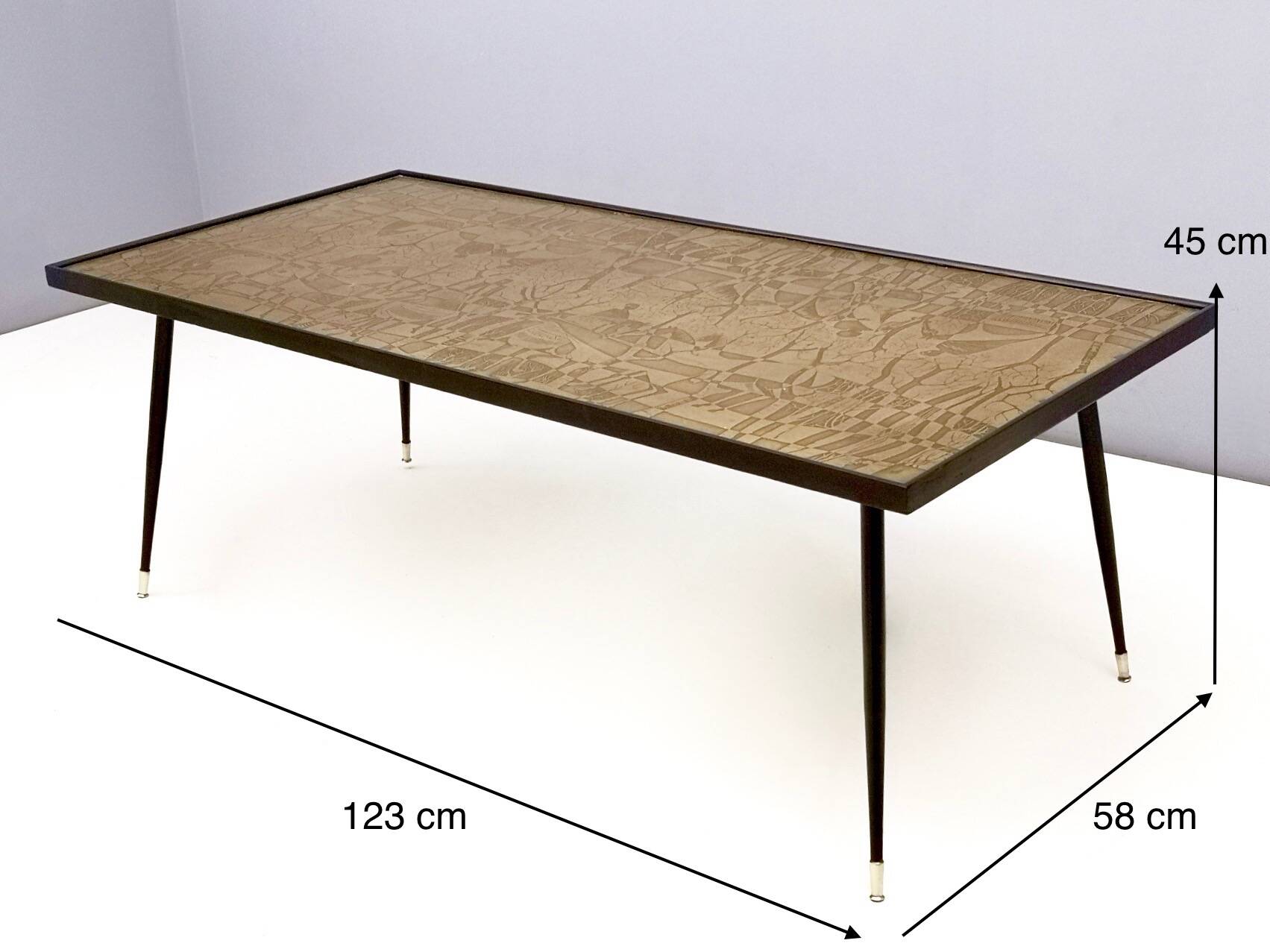 Rectangular Golden Brass and Black Varnished Metal Coffee Table by G.Urs