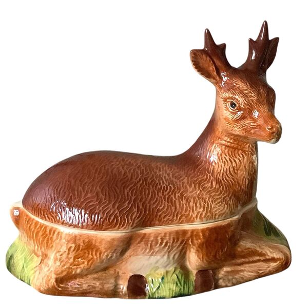 Terrine en barbotine chevreuil signée Michel Caugant