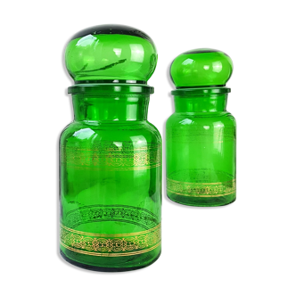 Vintage apothecary green flask - Vintage green bottle - Glass jars - Large storage pot