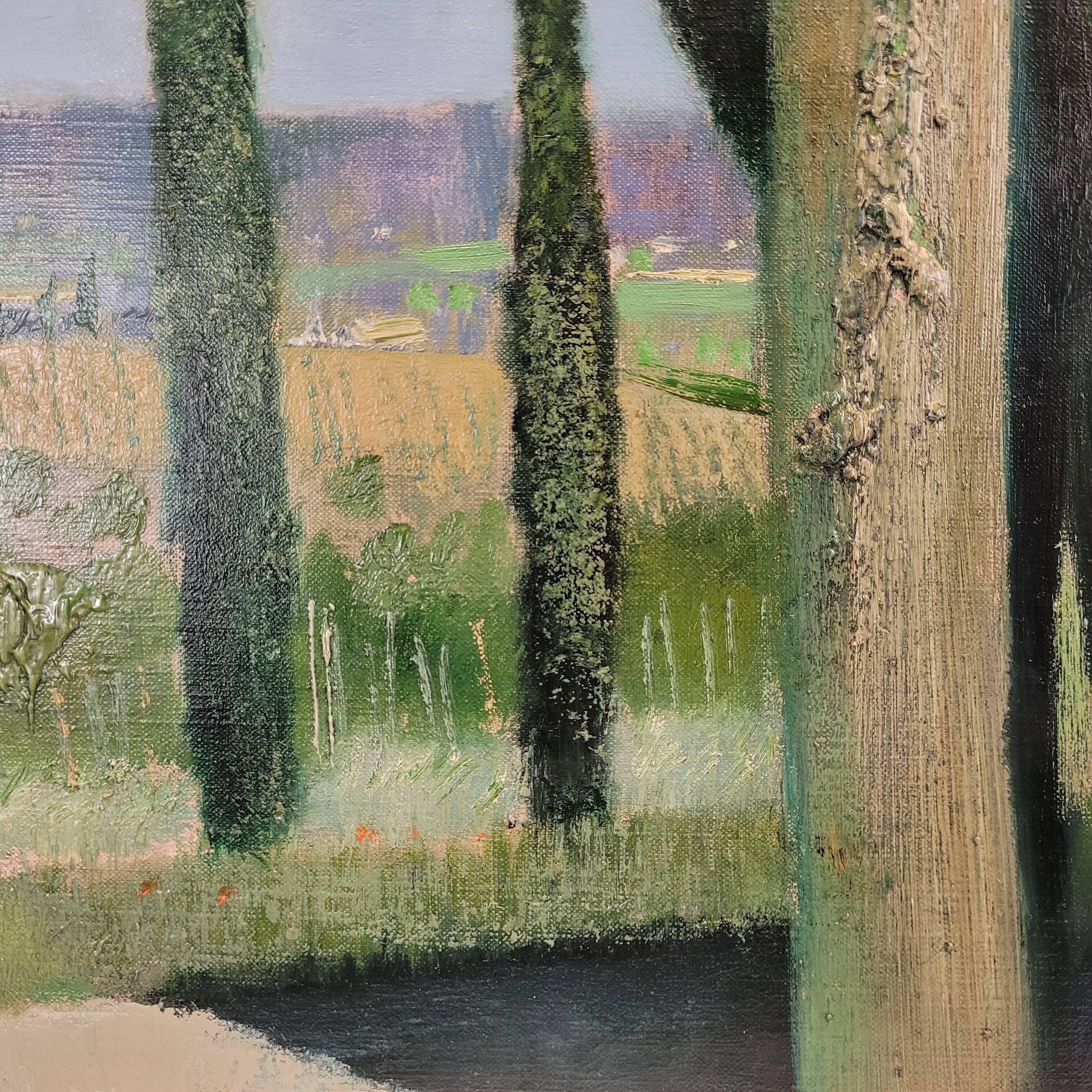 Oil on the link “El callejón de los cipreses”, René Genis, Pai painting