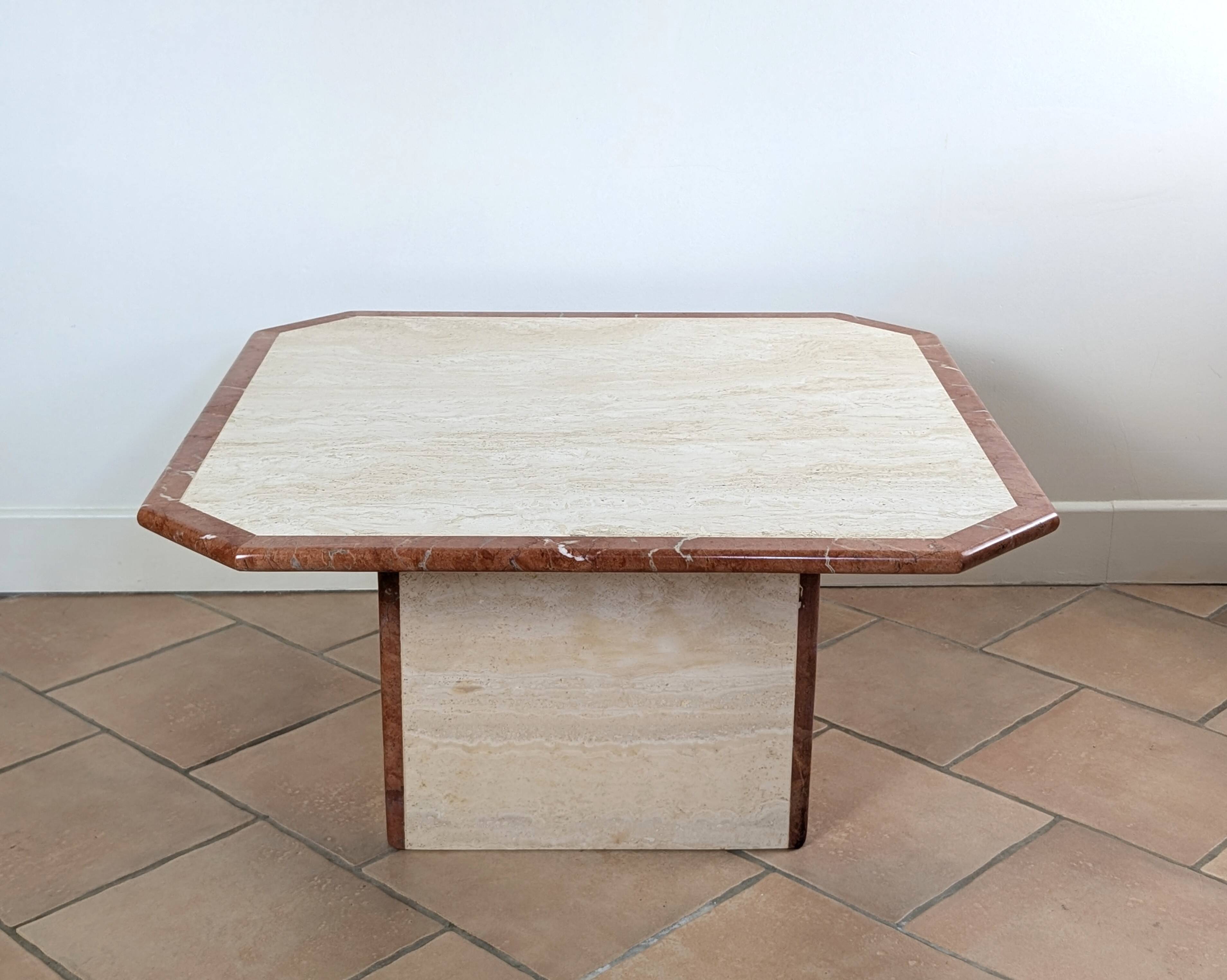 Travertine and marble coffee table