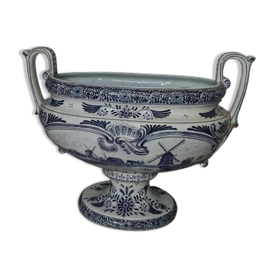 Jardinière en faïence Delft avec décor de moulins