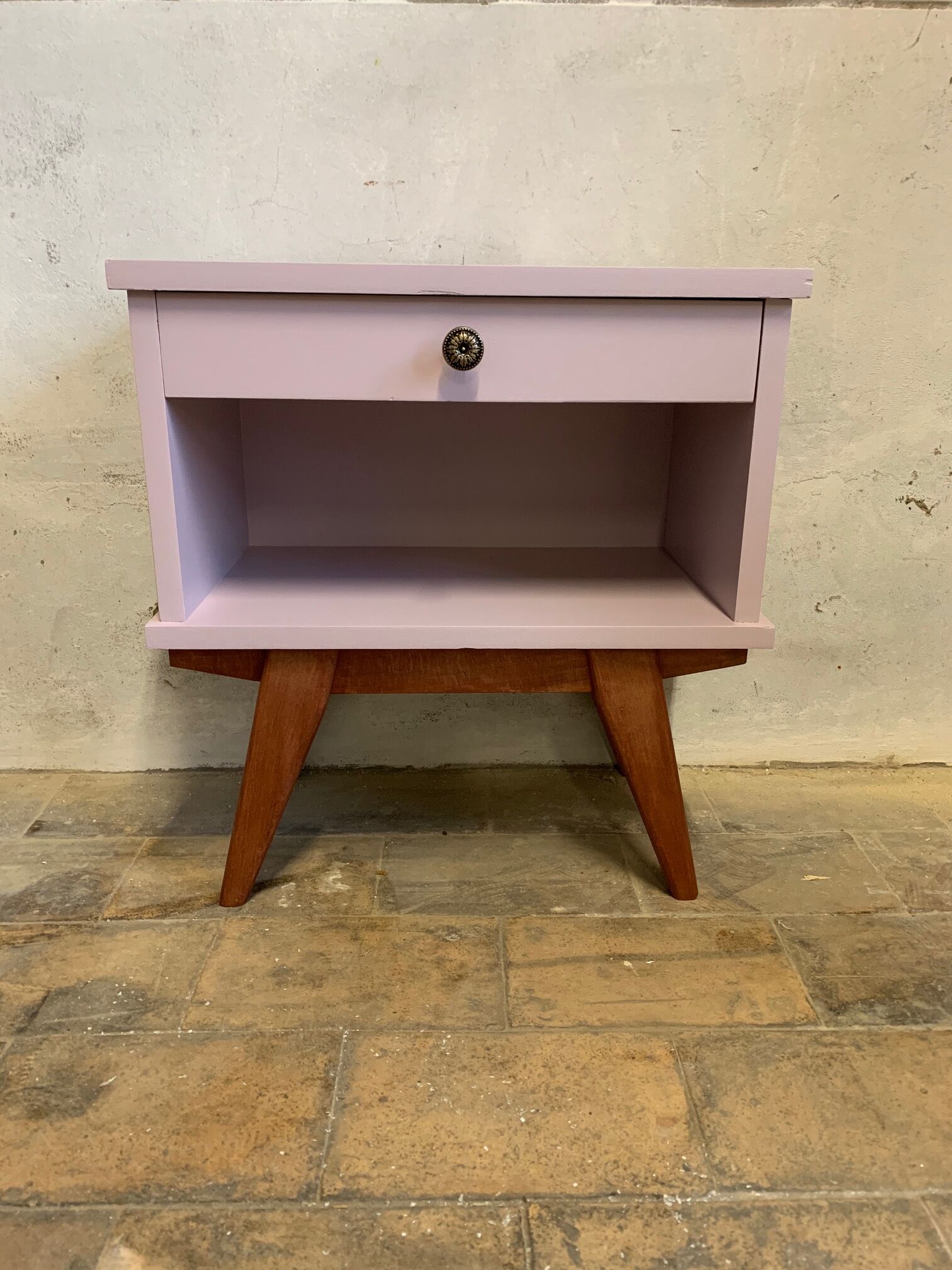 Vintage pale pink bedside table