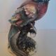 Large rooster sculpture in Capodimonte porcelain.