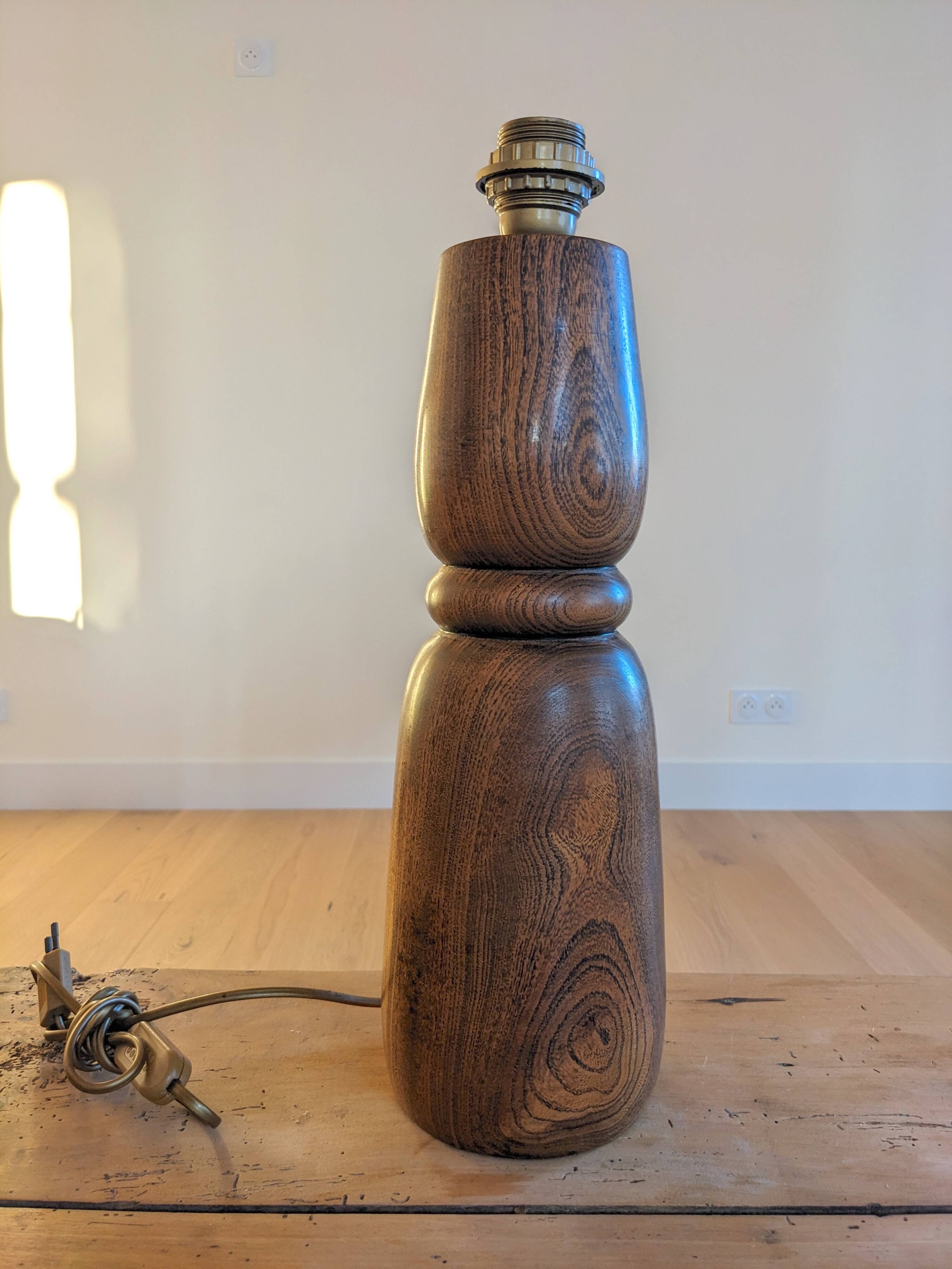 Vintage solid wood lamp base - brutalist design