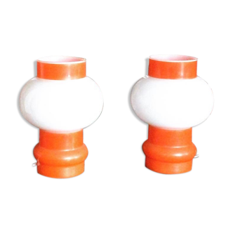 Paire de lampes orange 1970