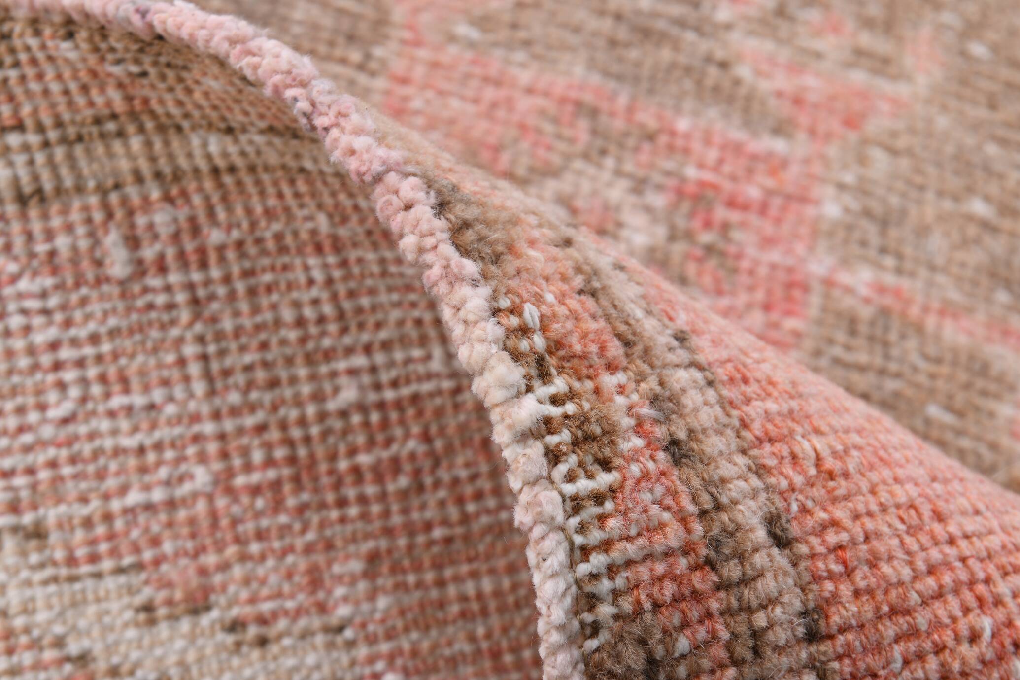 Turkish Salmon Brown Vintage Runner Rug, 91x362Cm