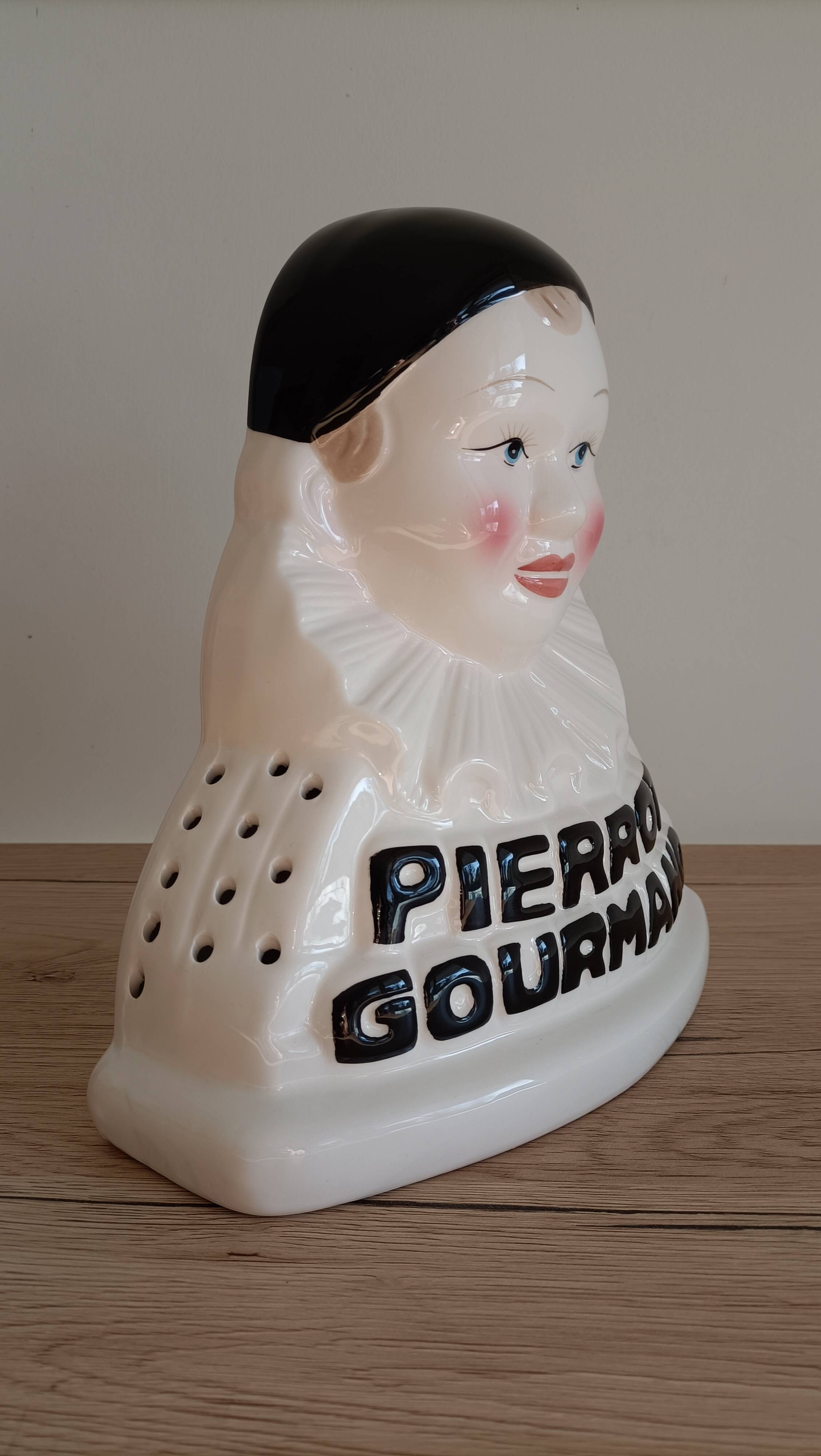 Présentoir à sucettes publicitaire buste pierrot gourmand en porcelaine