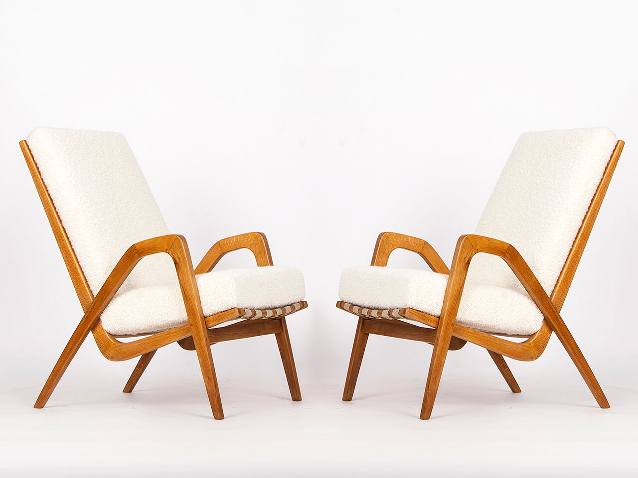 Midcentury Boucle Armchairs by Jan Vanek for ULUV, 1960s, Set of Two