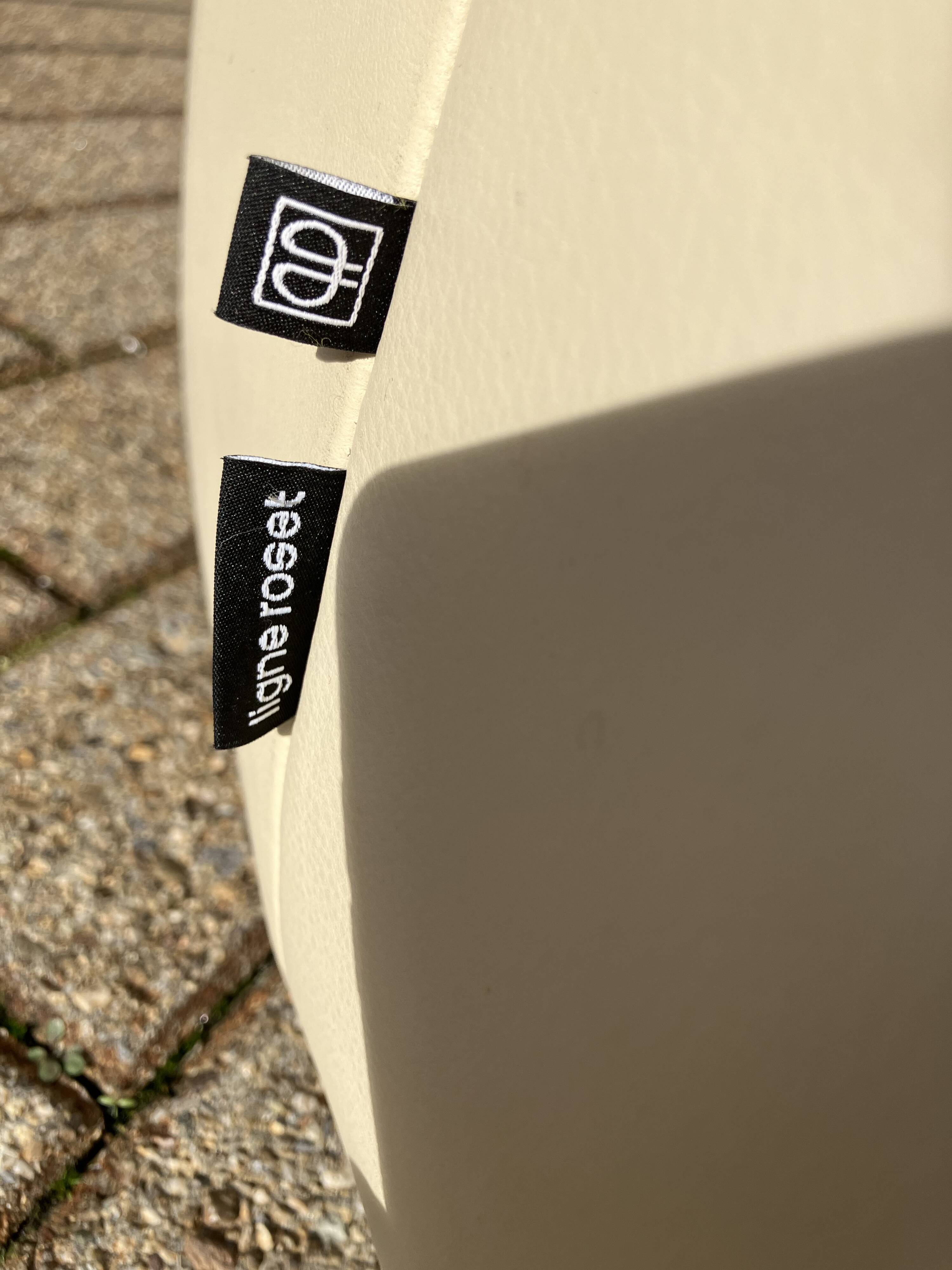 Ligne Roset Pumpkin 1-seater + pouf in beige leather by Pierre Paulin