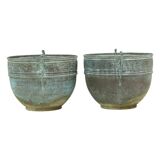 French Art Nouveau Style Flower Pots Garden Vases Verdigris