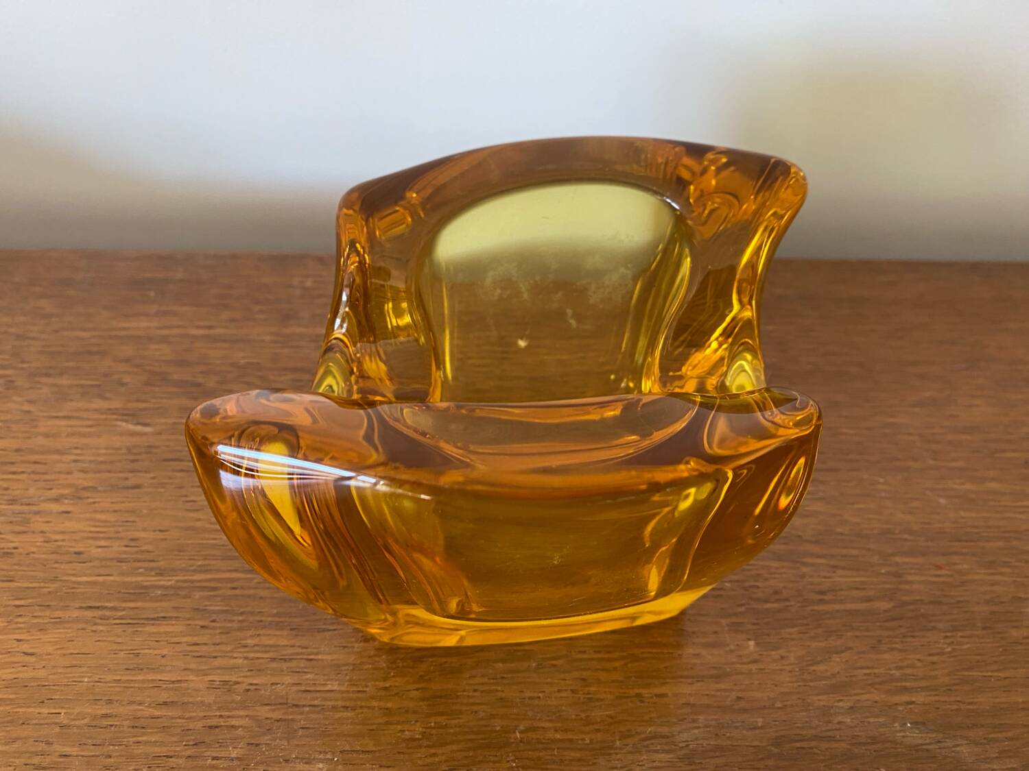Antique Vintage Orange Yellow Molded Crystal Pocket Ashtray #C268