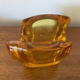 Cendrier, vide poche en cristal moulé jaune orangé vintage