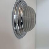 Vintage modernist wall lamp, chrome and sandblasted glass, France 1930